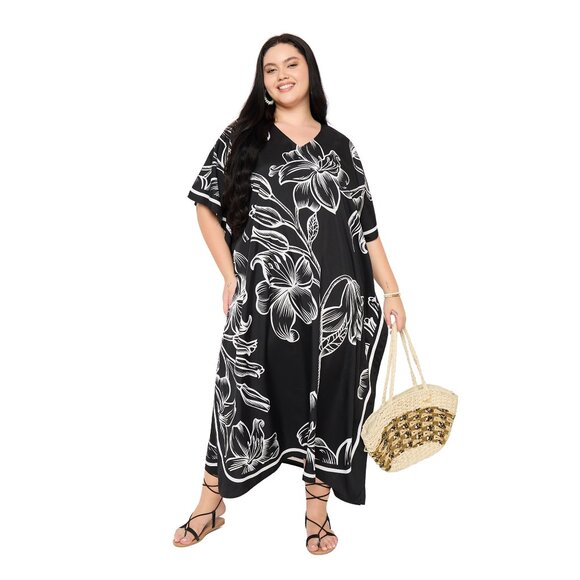 Gypsie Blu Digital Floral Printed Plus Size Kaftan Maxi Dresses Party Gown - Picture 3 of 9